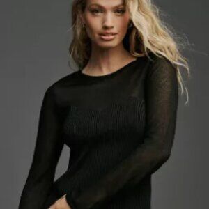 By Anthropologie Long-Sleeve Sheer Upper Ribbed Sweater